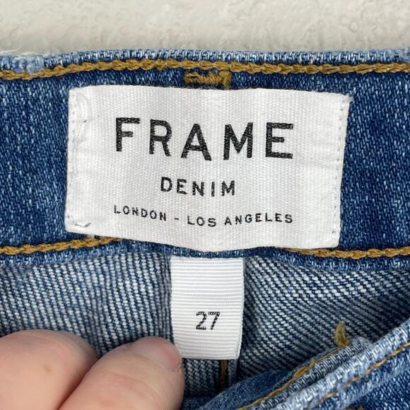 Frame Le Boy Denim Jeans Picadilly Blue Size 27 Distressed Ankle Zip Medium Wash - Picture 4 of 14